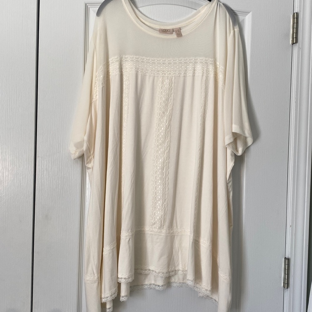 COPY - Logo Lavish Embroidered Lace Top Ecru Women’s Size 5X